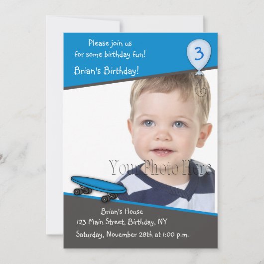 Skateboard Geburtstags-Foto Einladung (Vorderseite)