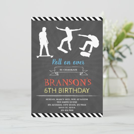 Skateboard-Geburtstagsfeier Einladung (Stehend Vorderseite)