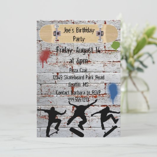 Skateboard Geburtstagsparty Einladungen (Stehend Vorderseite)