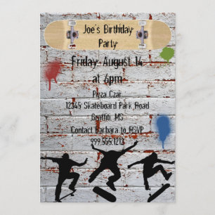 Skateboard Geburtstagsparty Einladungen
