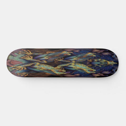 Skateboard Girly 5 Blue Gold Artistische Frösche (Horizontal)