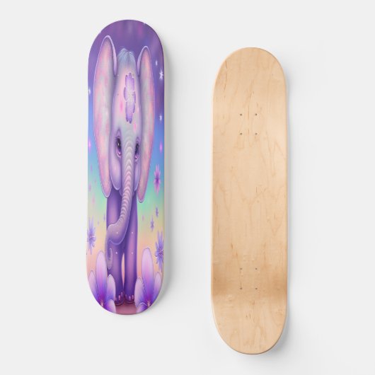 Skateboard Girly lila Elefant (Vorderseite)