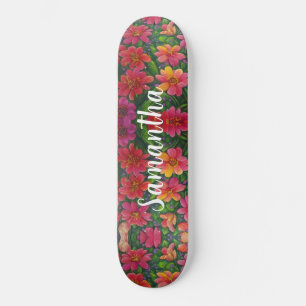 Skateboard Girly Pattern Rote orangefarbene Blume