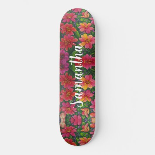 Skateboard Girly Pattern Rote orangefarbene Blume (Vorderseite)