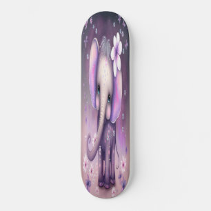Skateboard Girly white Blume Elefant