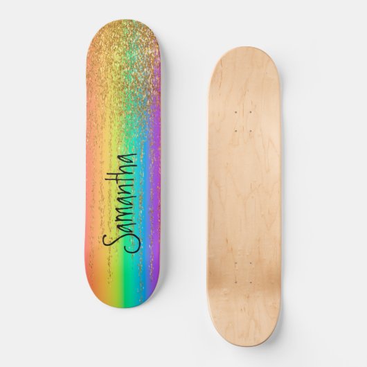 Skateboard Gold Sparkle Rainbow (Vorderseite)