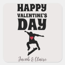 Skateboard, Happy valentines Tag personalisieren N Quadratischer Aufkleber