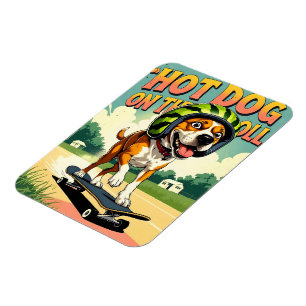 Skateboard-Hund Sommer Lustig Retro-Strand Magnet