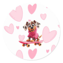 Skateboard-Hund-Valentinstag-Aufkleber