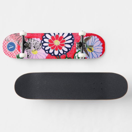 SKATEBOARD JAPANISCHE BLUME UND TIGER DIY INITIAL (Horizontal)
