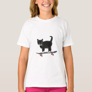 Skateboard Katze, schwarze Katze T-Shirt