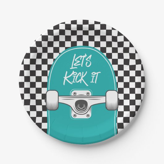 Skateboard Let's Kick It Geburtstag Papier Teller (Vorderseite)