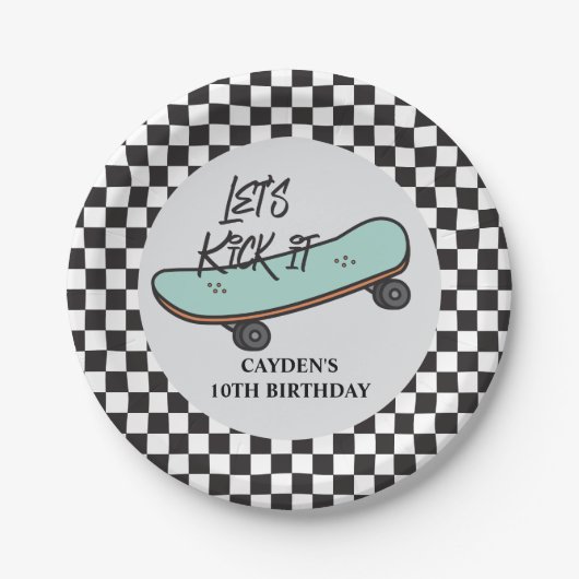 Skateboard Let's Kick It Geburtstag Papier Teller (Vorderseite)