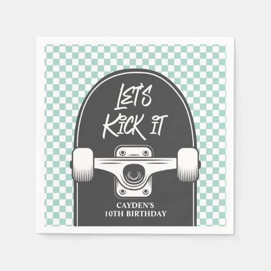 Skateboard Let's Kick It Geburtstag Papier Teller Serviette (Vorderseite)