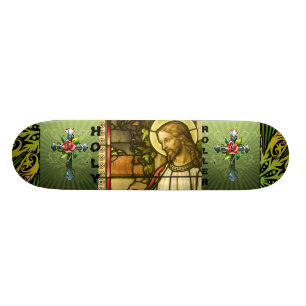 Skateboard mit heilige Rollen-Jesus-Grafik