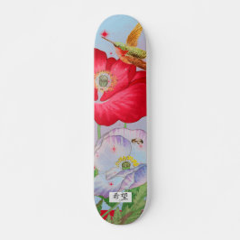 SKATEBOARD MIT JAPANISCHEN BLUME UND HUMMINGBIRD