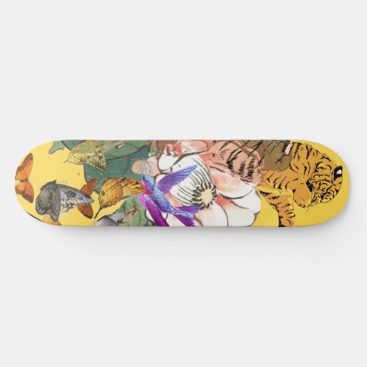 SKATEBOARD MIT JAPANISCHEN TIGER UND BLUME (Horizontal)
