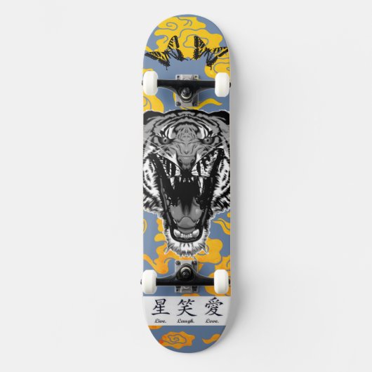 SKATEBOARD MIT JAPANISCHEN TIGER UND GELBEN (Vorderseite)