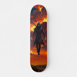 Skateboard mit Ninja und Feuer