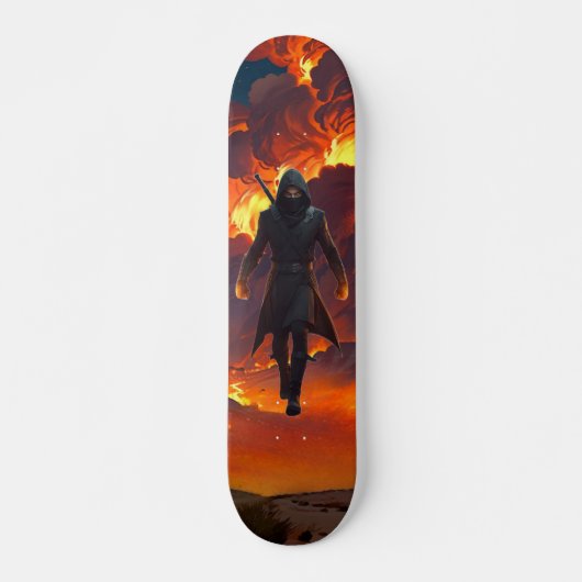 Skateboard mit Ninja und Feuer (Vorne)