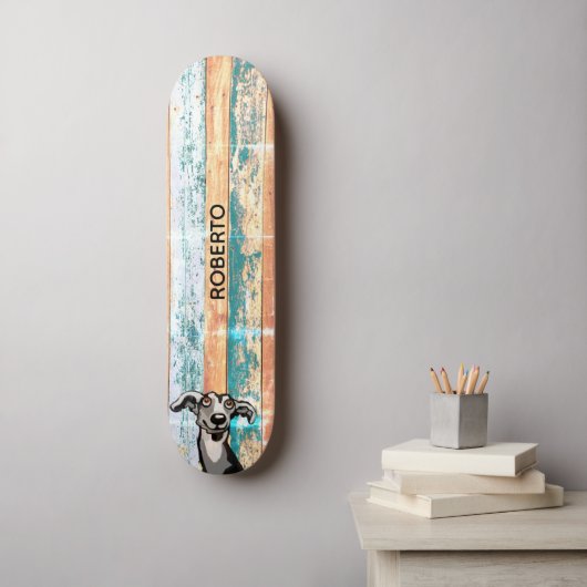Skateboard mit verwittertem Holz (Wandkunst)