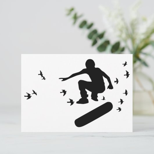 Skateboard mit Vögeln Einladung (Stehend Vorderseite)