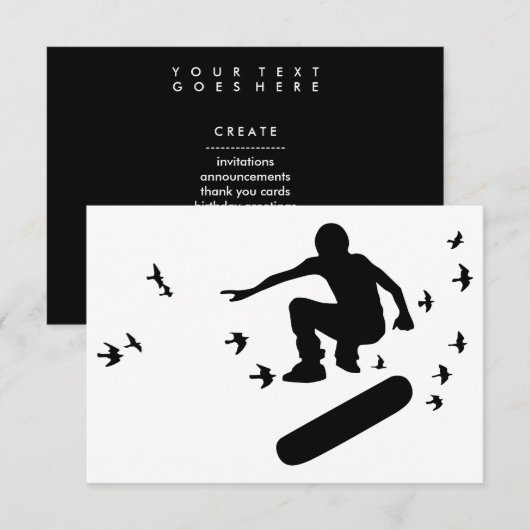 Skateboard mit Vögeln Einladung (Vorne/Hinten)