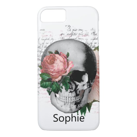 Skateboard Modern Dusty Pink Rose Skull Case-Mate iPhone Hülle (Rückseite)
