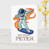 SKATEBOARD Niedlicher Astronaut im Weltraum. Karte (Gelbe Blume)