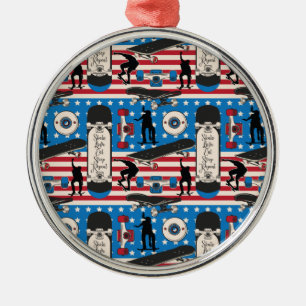 Skateboard Patriotic USA Skateboarder Ornament Aus Metall