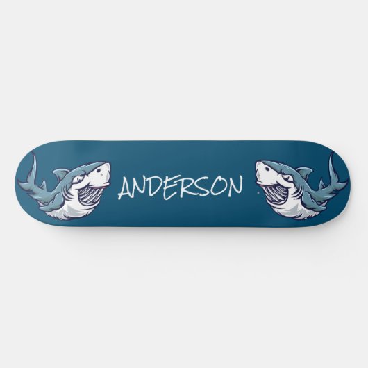 Skateboard Personalisiert 2 Blaue Haie (Horizontal)