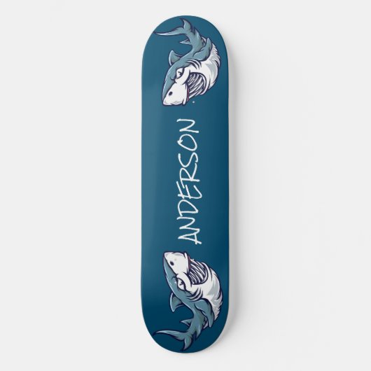 Skateboard Personalisiert 2 Blaue Haie (Vorderseite)