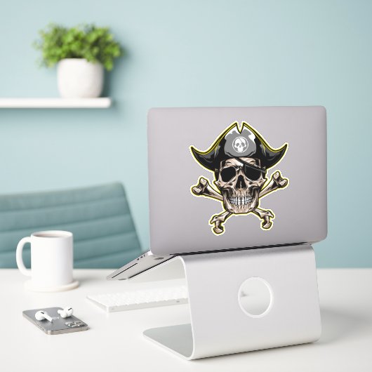 Skateboard Piratenflagge Skull Cross Bones Aufkleber (Laptop auf Schreibtisch)