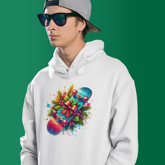 Skateboard Red Bow Pine Branches Hoodie