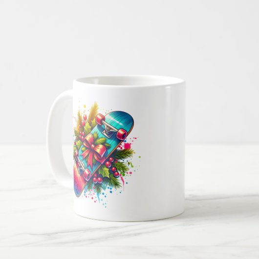 Skateboard Red Bow Pine Branches Kaffeetasse (Vorderseite Links)