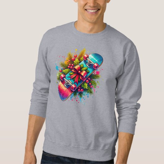 Skateboard Red Bow Pine Branches Sweatshirt (Vorderseite)