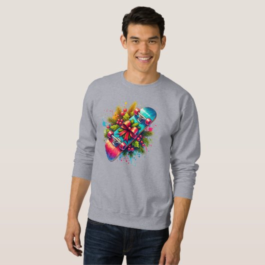 Skateboard Red Bow Pine Branches Sweatshirt (Vorne ganz)