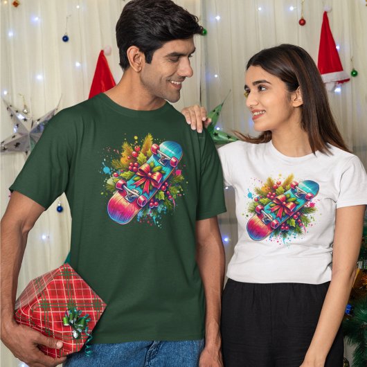 Skateboard Red Bow Pine Branches T-Shirt