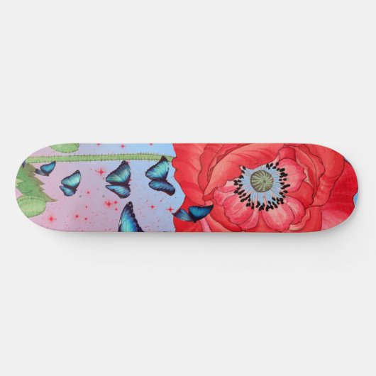 SKATEBOARD RED POPPIES UND BLAUE BUTTERFLIS (Horizontal)