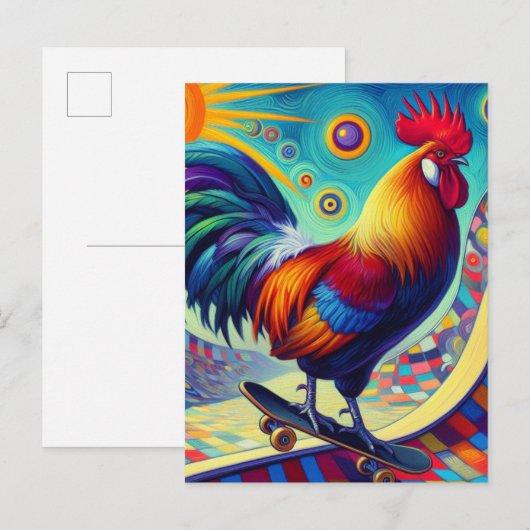Skateboard-Rooster Postkarte (Vorne/Hinten)