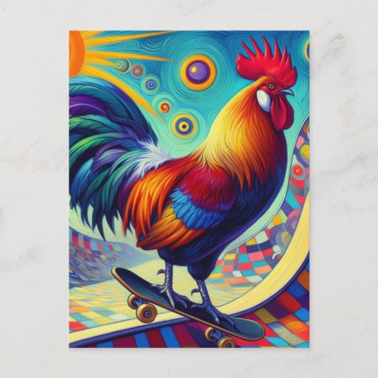 Skateboard-Rooster Postkarte (Vorderseite)