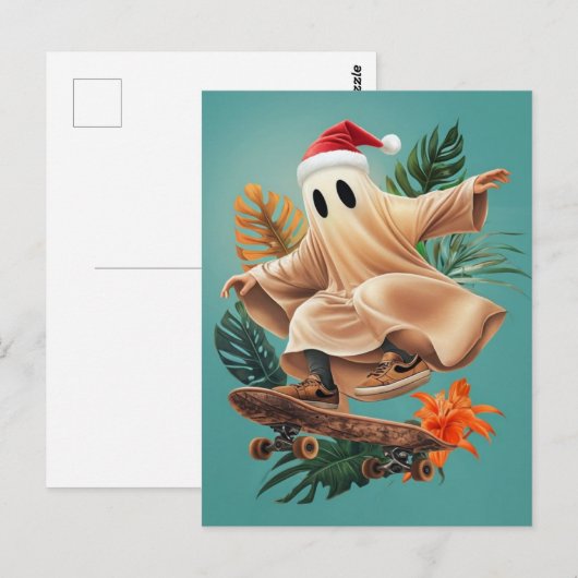 Skateboard Santa Ghost Postkarte (Vorne/Hinten)