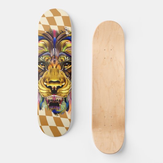 Skateboard Schachbrettkarton Retro Goldene Löwe (Vorderseite)