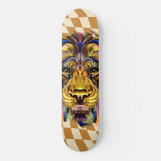 Skateboard Schachbrettkarton Retro Goldene Löwe (Vorderseite)