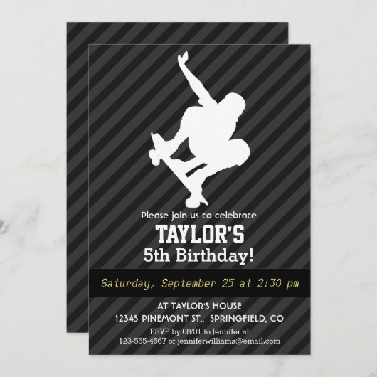 Skateboard; Schwarz und Dunkelgrau Streifen Einladung (Vorne/Hinten)