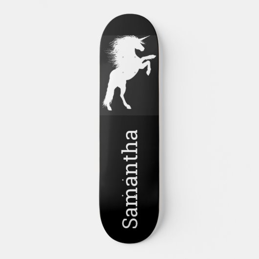 Skateboard Schwarz-weiß Unicorn (Vorderseite)