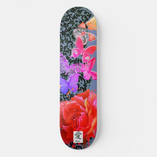 SKATEBOARD SCHWARZE FLÄCHENSCHALTFLÄCHE UND ROSE (Vorderseite)