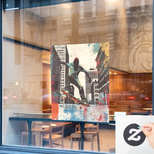 Skateboard Shop Wall Art Riding A Rail Fensteraufkleber (Café-Fenster)