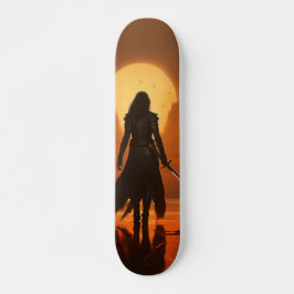 Skateboard Silueta de mujer guerrera al amanecer