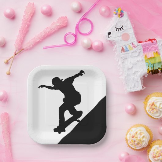Skateboard Skateboard Spaß Silhouette Pappteller (Party)